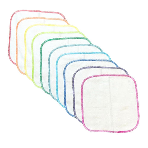 Gina's Soft Cloth Shop 2 Ply White Cotton Birdseye Wipes Set of 20 - Rainbow Edging, Made in USA
