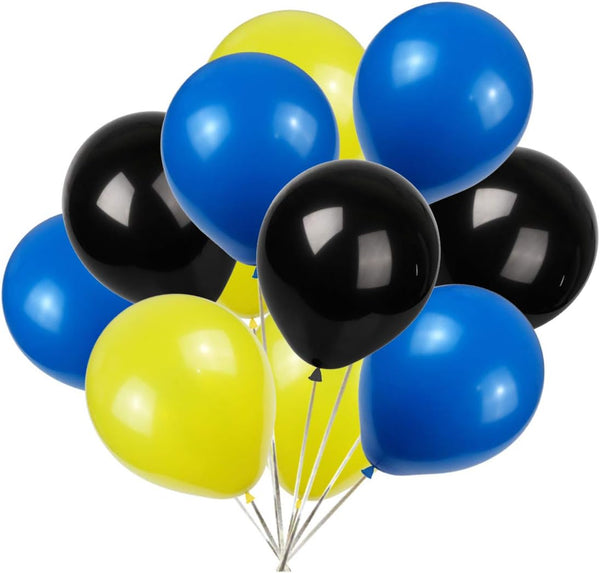 KADBANER Yellow Blue Black Balloons, 100 Pack, 12 Inch Latex