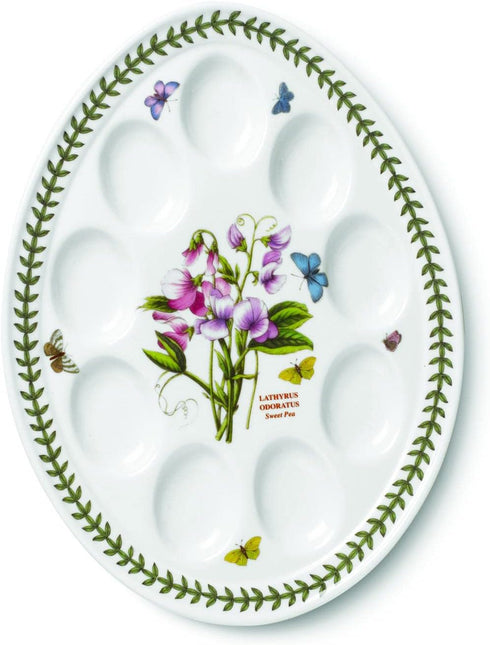Portmeirion Botanic Garden Ceramic Devilled Egg Dish 12-Inch - White with Floral