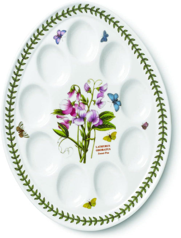 Portmeirion Botanic Garden Ceramic Devilled Egg Dish 12-Inch - White with Floral