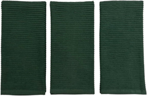 Dark Green Kitchen Hand Dish Towels, 100% Cotton Cloth, Set of 3 Multipurpose, 18" x 28"
