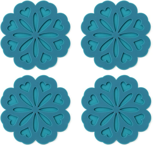 Set of 4 Silicone Trivet Mats - Hot Pot Holder for Table & Countertop, Non-Slip & Heat Resistant (Teal)