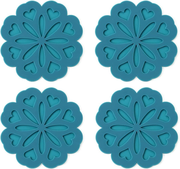Set of 4 Silicone Trivet Mats - Hot Pot Holder for Table & Countertop, Non-Slip & Heat Resistant (Teal)