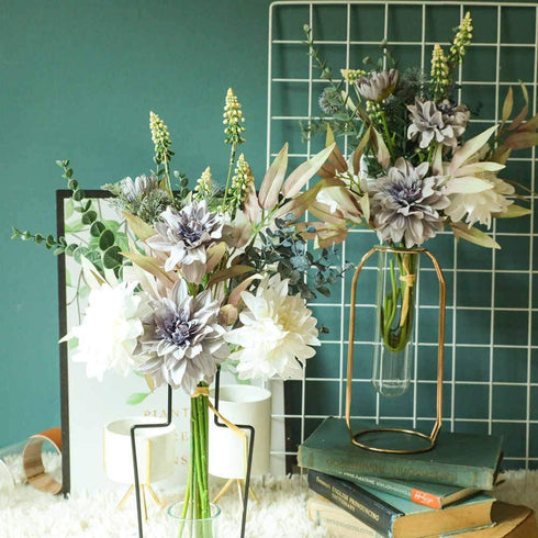 KIRIFLY Artificial Fake Flowers, Silk Flower Arrangements, Wedding Bouquets, Plastic Floral Centerpieces, Purple White