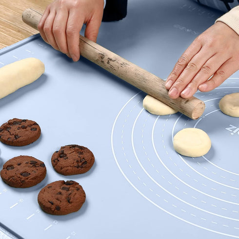 Extra Thick Silicone Pastry Mat 24"x16" - Non Stick Food Grade Dough Rolling Mat with Edge Heightening, Blue