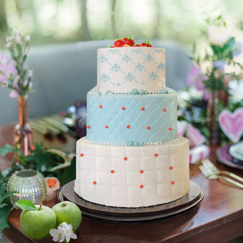 Kissbuty Wedding Cake Stencil Template, 5 Pcs Plastic Spray Floral Cake Decorating Tools (Diamond Quilted Grid Texture)