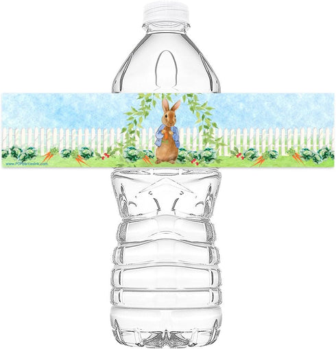 Peter Rabbit Water Bottle Labels - 20 Pack for Rabbit Party Decorations - Blue Bottle