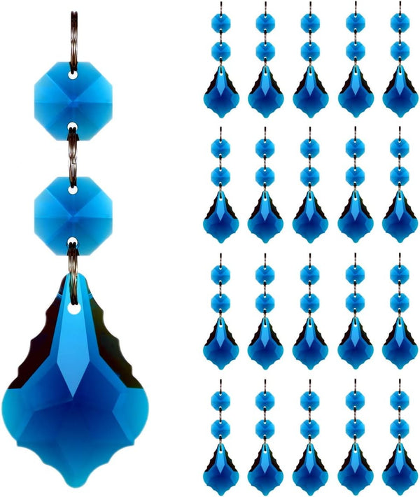 20pcs Crystal Maple Leaf Chandelier Prism Replacement Pendant Connected Glass Octagon Beads