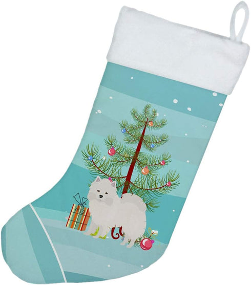 Caroline's Treasures CK3441CS Christmas Tree American Eskimo Christmas Stocking, Holiday Decor