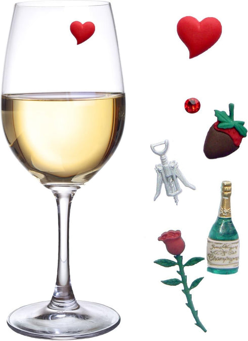 Magnetic Wine Glass Charms - Set of 6 Drink Markers - Unique Gift Idea for Her - Fun Birthday Present for Mom or Friend