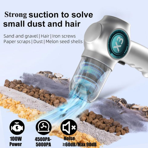 Mini Vacuum Cordless Rechargeable Car Vacuum Cleaner| Handheld Vacuum Cleaner with Strong Suction, Portable Vacuum for Car,Pet Hair,Home,Keyboard,Inflate-Deflate Swim Ring,Dust Buster (Silver)