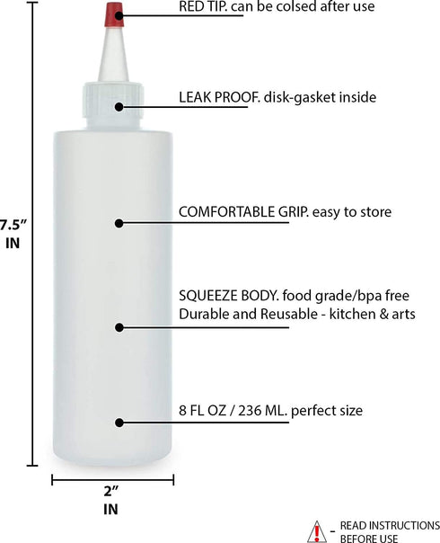 8 (Pack 3) BRIGHTFROM Squeeze Bottles Ounce for Sauces, Olive Oil, Ketchup, Mustard, Syrup - Plastic Dispenser