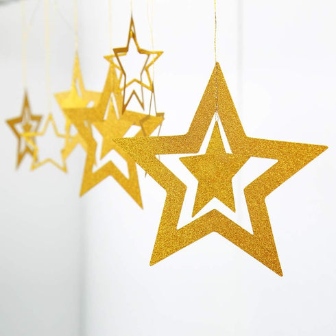 Decor365 Gold Star Garland, Glittery Gold Party Supplies for Baby Shower, Birthday, Christmas