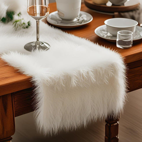 12x47.0 inches) Faux Fur Table Runner,Table Runner for Soft Luxury Winter Decor Xmas White Decorations, Party Birthday