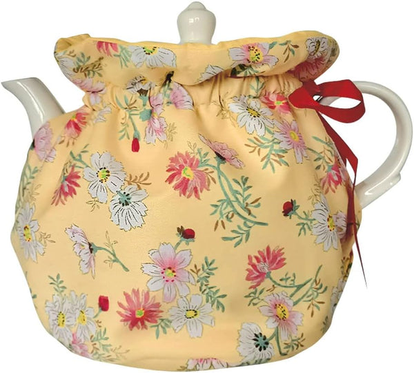 Yangshine Vintage Floral Tea Cozy, Yellow Daisy Tea Cosy Cotton Tea Kettle Cover