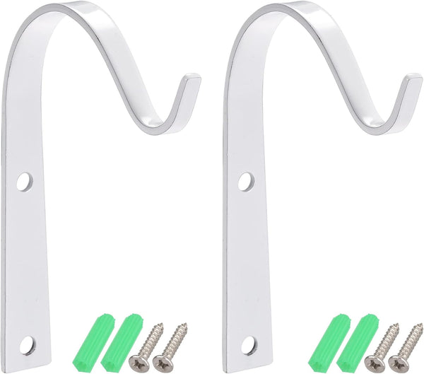 MECCANIXITY Iron Wall Hooks, Hanging Bracket 4 Inch for Lanterns, Plants, and Lights (White, Pack of 2)