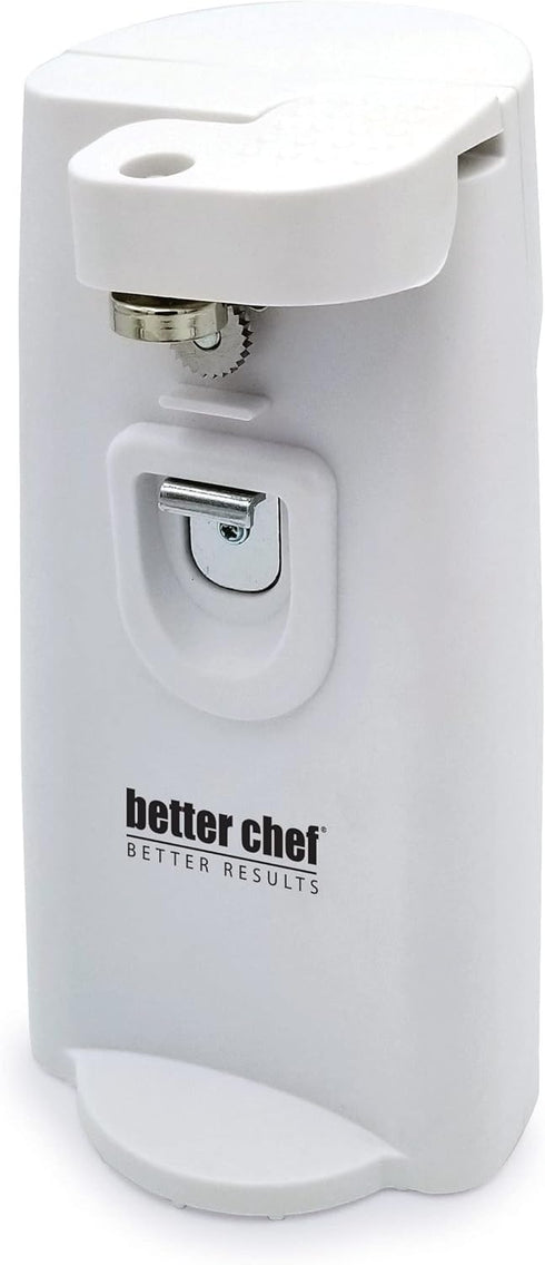 Better Chef Electric Tall Can Opener | 3-in-1 | Built in Knife Sharpener & Bottle Opener | Cord Storage | Auto-Stop (White) by Better Chef
