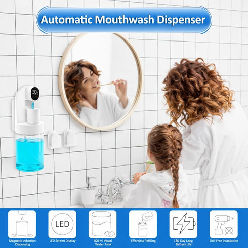 Rudnia 20.29 oz 4 4 Set Mouthwash Dispenser for Bathroom, Automatic Mouthwash Dispenser, Touchless Electric Wall