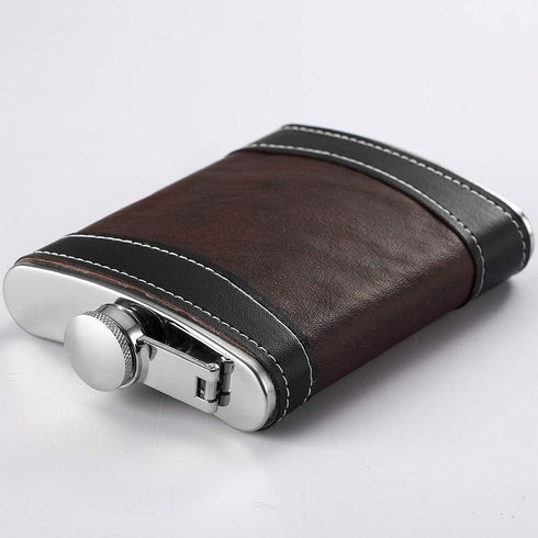 Premium 1 Pack 8 Oz Hip Flask for Liquor, Soft Touch Leather Wrap with Funnel, Leak Proof Stainless Steel