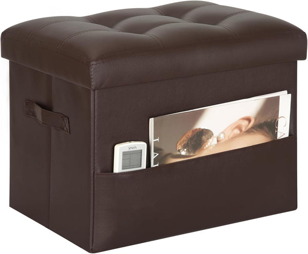BelugaHelper Storage Ottoman Foot Rest Stool, Foldable Leather Footstool Storage Bench with