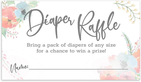 Canopy Street Pastel Watercolor Floral Diaper Raffle Tickets / 50 Baby Shower Drawing Cards / 2" x 3.5" Gender Reveal