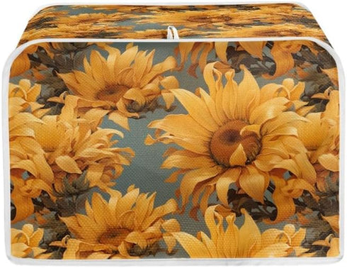 4 Slice Toaster Cover Van Gogh Style Sunflower, Plus Size Dust Cover, Oil Painting Flowers Yellow Protection