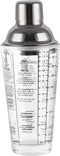 Cocktail Shaker Glass: 13.5oz Martini Shaker with Recipes on Side - Professional Bar Tool with Scale Glass