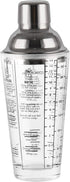 Cocktail Shaker Glass: 13.5oz Martini Shaker with Recipes on Side - Professional Bar Tool with Scale Glass