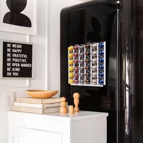 Nespresso Pods Holder, k-Cup Organizer Storage for Coffee Bar Accessories, Wall Mount Under Cabinet Coffee Maker