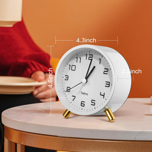 Alarm Clock for Bedroom,Loud Analog Clocks with Silent Non-Ticking,Voice Controlled Light,Small Clock