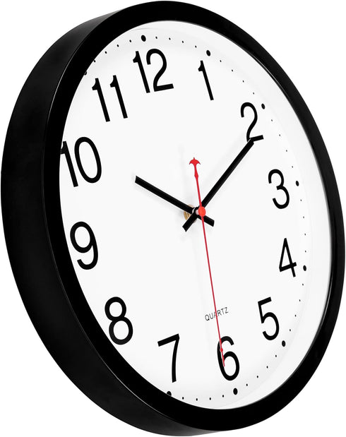 Foxtop Black Wall Clock, Silent Non-Ticking 12 Inch Quartz Battery Operated Round Analog Clock for Home