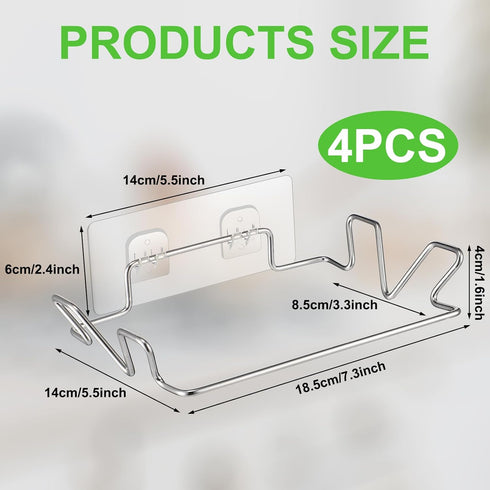 4 Tandefio Pcs Stainless Steel Trash Bag Holder for Kitchen Cabinet Door and Cupboards with Wall Sticker Base Portable