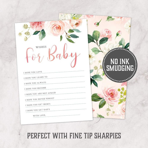 Hat Acrobat Set of 50 Wishes for Baby Cards for Baby Shower - Cute Floral Baby Shower Games, Blush Pink
