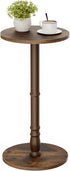 Homleke 12" Round Side Table, Solid Wood Pillar with Wood Top &