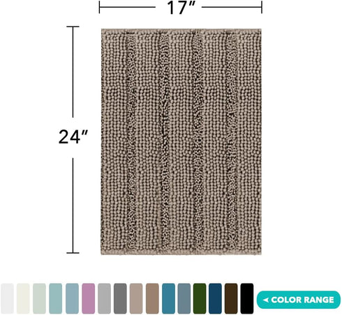 Turquoize Luxury Chenille Bath Rug for Bathroom Rugs Extra Absorbent Bath Mat Non Slip Microfiber Shower Rug for Bathroom Microfiber Shaggy Carpet Rug Size, 17"x 24", Taupe Brown by Turquoize