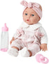 Enjoyin 12'' 13''x13'' 3+ Baby Doll in Gift Box with Pink Cloths, Pacifier, Microfabric Blanket, and Feeding Bottle.