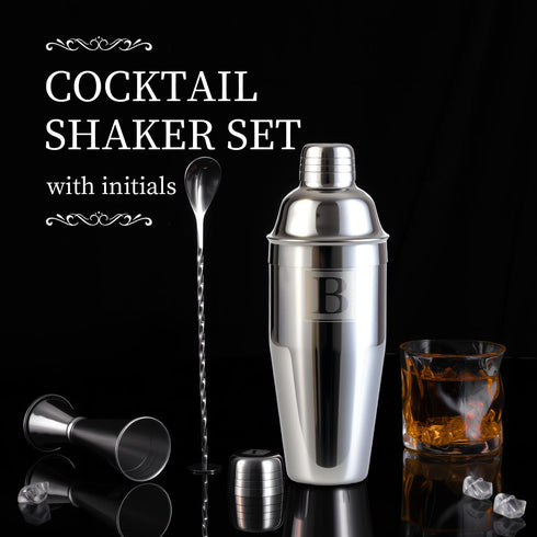 THECOSKY 24oz Set 1 oz 2oz Monogramm Set 304 Cocktail Shaker with Jigger - Initials Martini Shaker - Stainless Steel