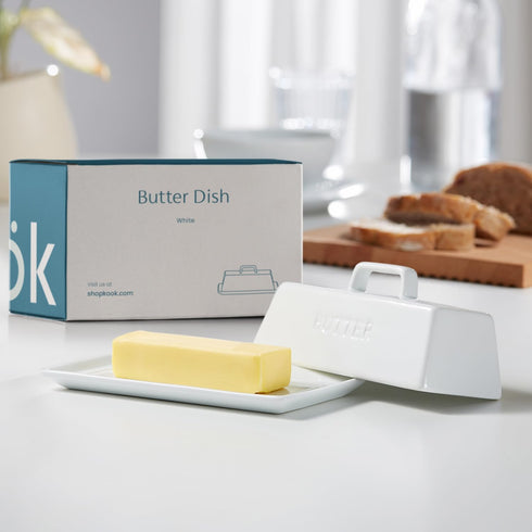 Countertop, Butter Dish with Lid for by Kook, Ceramic Dish Tray with Cover, Kitchen Keeper, Container, Holder (White)
