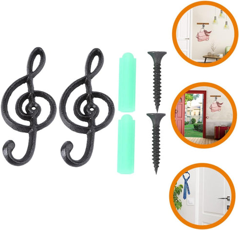 2pcs Music Decor Coat Hook, Wall Mount Guitar Hangers, Decorative Towel Hooks for Hats, Robes, and Purses, Iron Metal