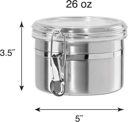 OGGI Stainless Steel Kitchen Canister, 26 fl oz, Airtight Clamp Lid, Clear See-Thru Top, Ideal for Kitchen Storage