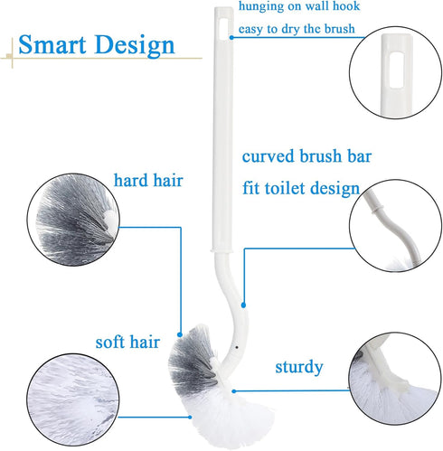 Ryhiac 2 Pack Curved Toilet Bowl Brush Without Holder for Bathroom, Compact Toilet Brush Durable Under The Rim