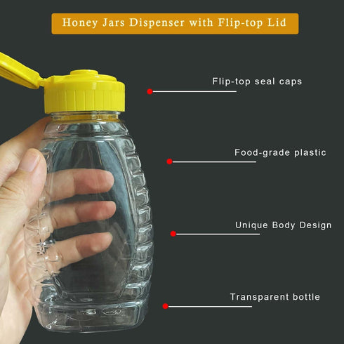 THYULIFE 2 Pack 180ml Empty Plastic Honey Bottles with Funnel, Squeeze Honey Jars Leakproof Honey Dispenser No Drip