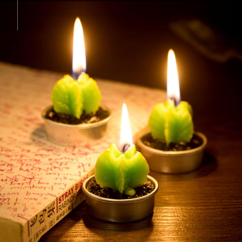 Swpeet 12Pcs Decorative Succulent Cactus Tealight Candles Kit, Cute Smokeless Plants for Festival Wedding Props