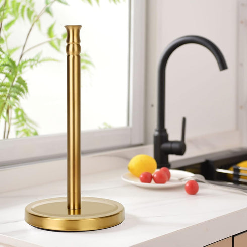 Gold Paper Towel Holder Stand, One-Handed Ripping Paper Towel Roll Holder Countertop, Stainless Steel Base Rust-Proof, NOT Tip Over by Siwil