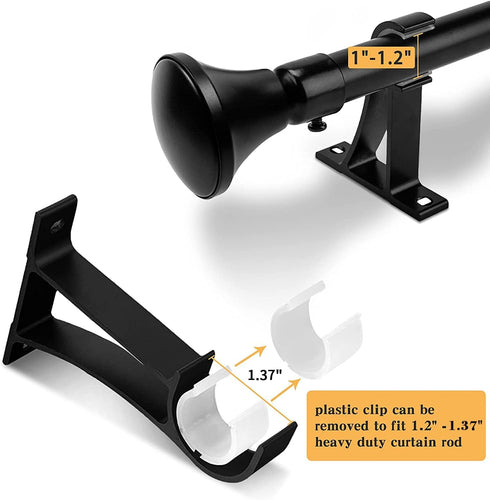 KOLAKO Curtain Rod Brackets, Heavy Duty Black Holders Hook Hangers for Wall Drapery Rod Bracket Support 1 Inch Rods