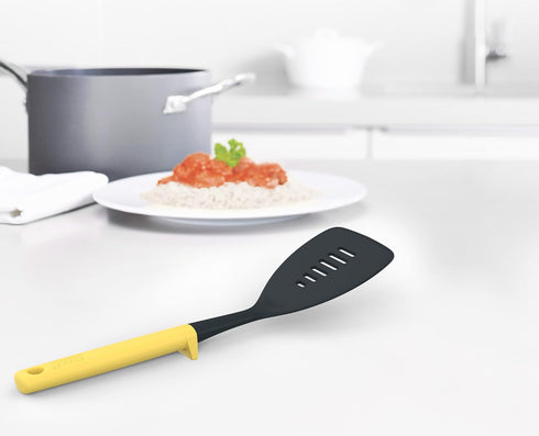 Joseph Joseph Duo Slotted Turner with Integrated Tool Rest, Heat-Resistant Nylon Head, Light Yellow