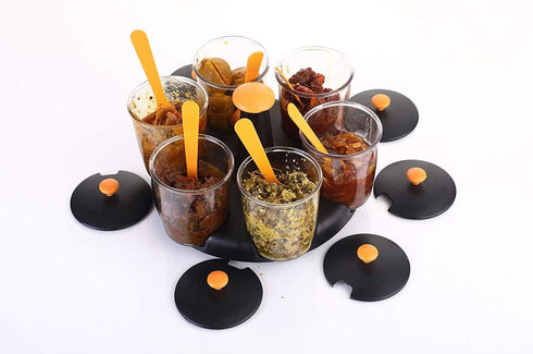 G & D Revolving Plastic Multi-Purpose Aachar Pickle Container, Masala Tray Dining Spice Stand Jar Box, Transparent