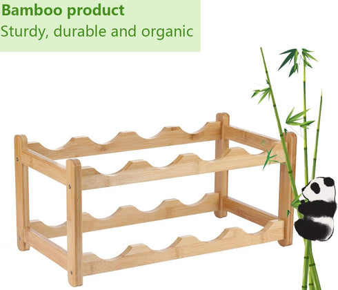 Wine Rack, 8 Bottle 2-Tier Eco-Friendly Bamboo Storage, Easy-Assembly Kitchen Organizer for Countertop, Bar