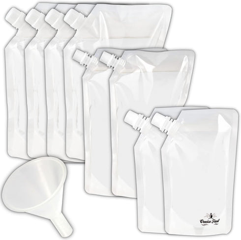 Concealable Reusable Cruise Flask Kit - Sneak Drinks Anywhere - 4 x 32 oz, 2 x 16 oz, 2 x 8 oz, 1 Funnel