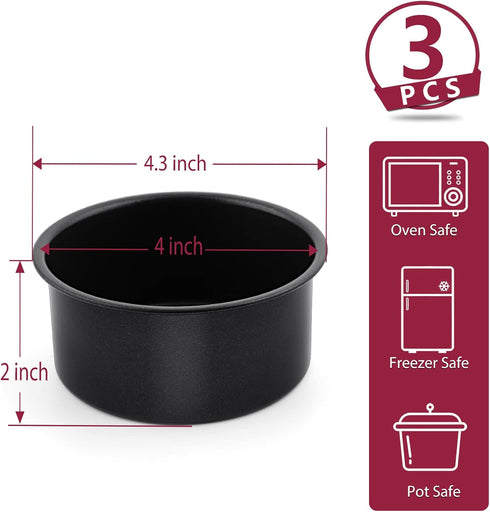 P&P CHEF 4 Inch Mini Cake Pan Set of 3, Non-Stick Round Baking Cake Pans Tins for Small Tier Smash Cakes, Non-Toxic & Solid, Stainless Steel Core & Leak-Proof, Black by P&P CHEF